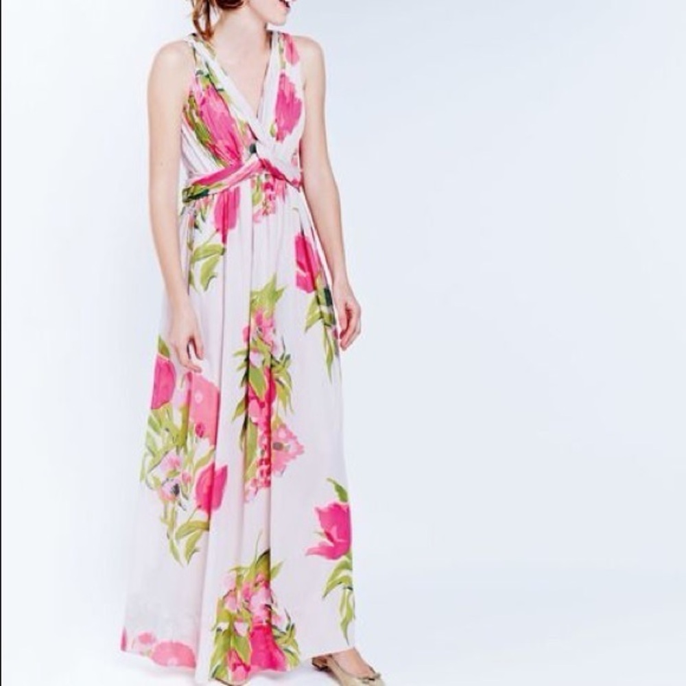 Pink Floral V-Neck Maxi Dress